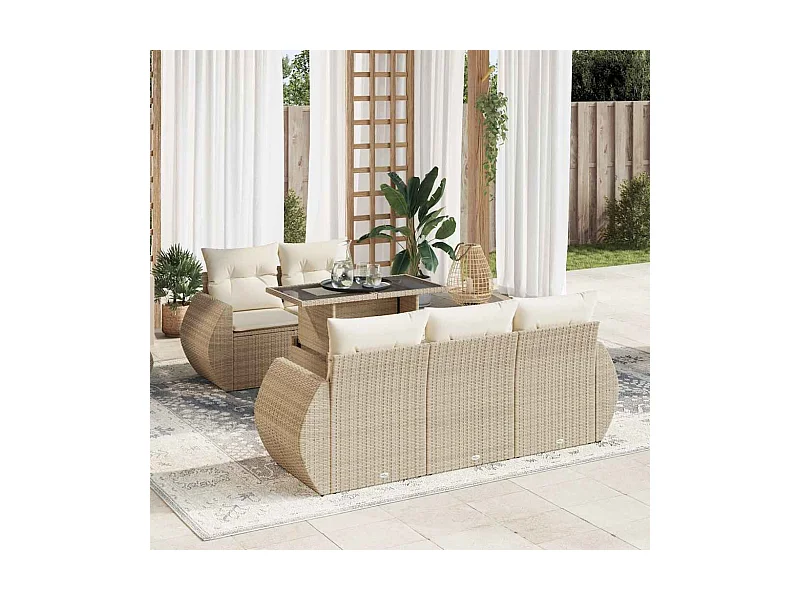 Juego de sofás jardín con cojines 6 pzas ratán sintético beige