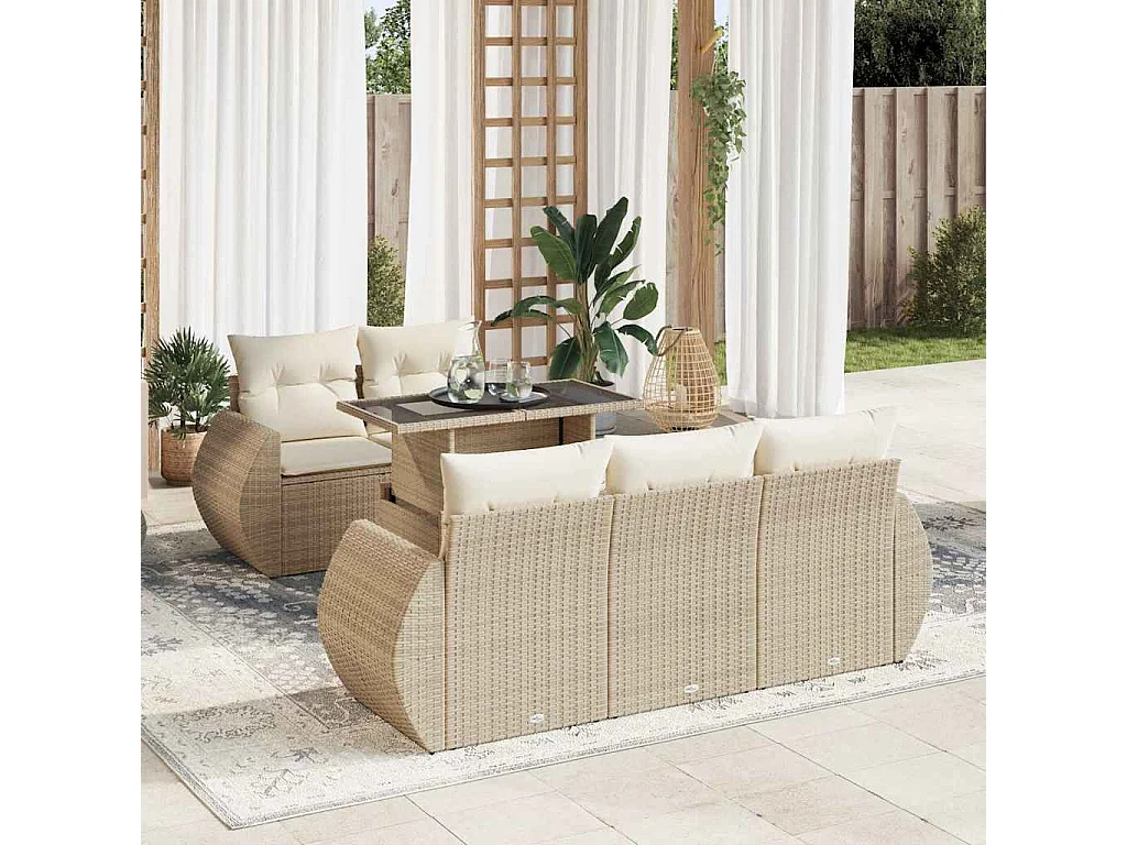 Salon de jardin avec coussins 6 pcs beige résine tressée