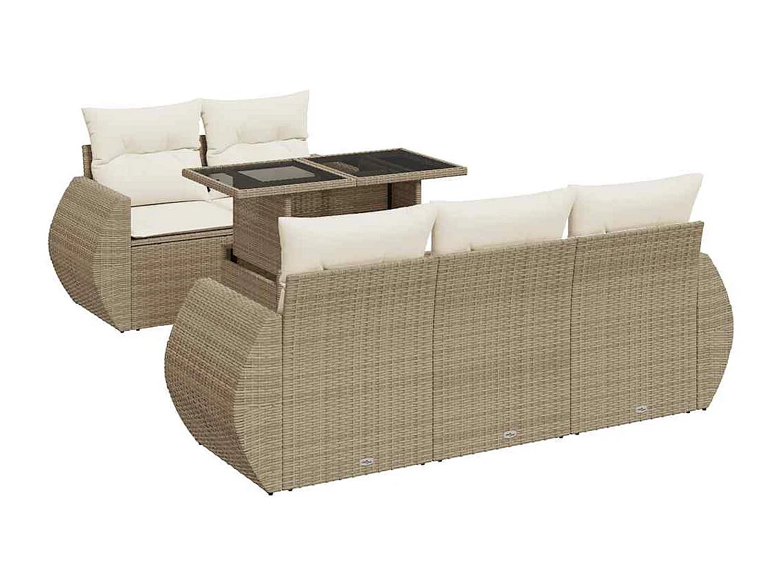 Salon de jardin avec coussins 6 pcs beige résine tressée