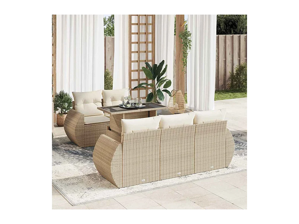 Set Divano da Giardino 6 pz con Cuscini Beige in Polyrattan