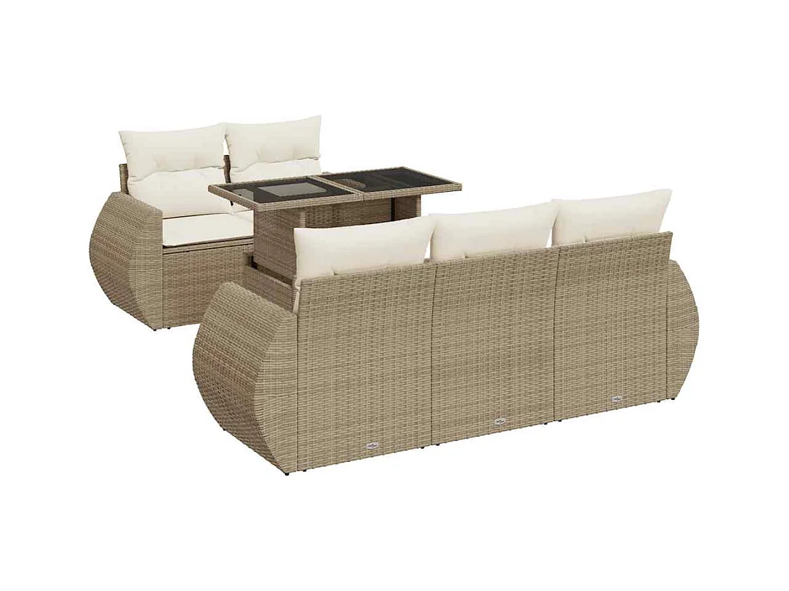 6-tlg. Garten-Sofagarnitur mit Kissen Beige Poly Rattan