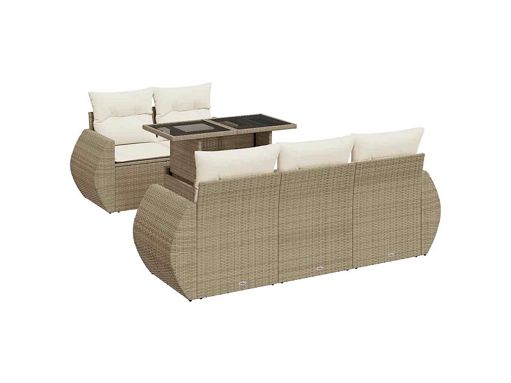 Salon de jardin avec coussins 6 pcs beige résine tressée