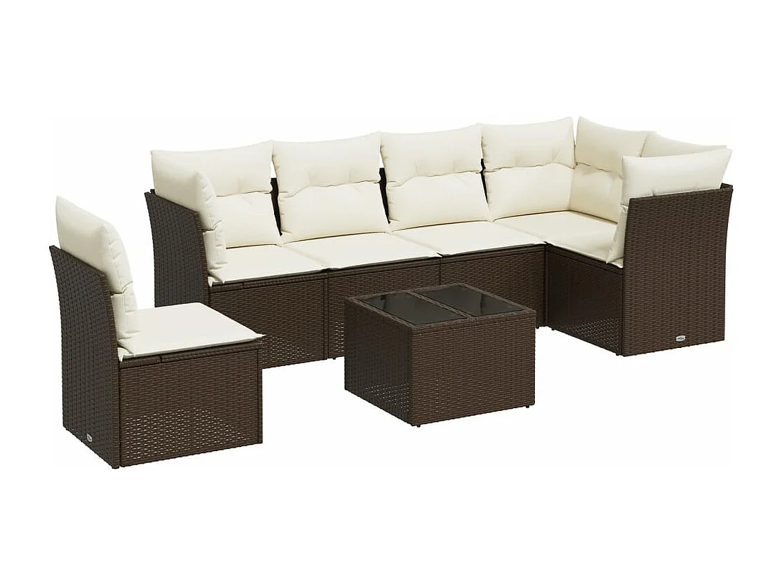 Salon de jardin avec coussins 7 pcs marron résine tressée