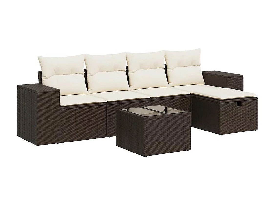 Salon de jardin avec coussins 6 pcs marron résine tressée