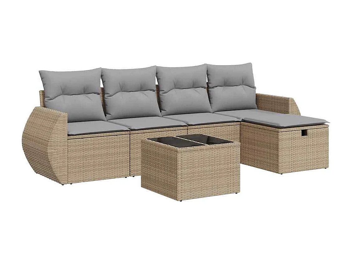 Salon de jardin avec coussins 6 pcs beige résine tressée