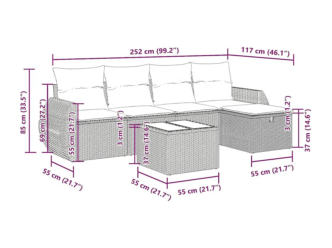 Salon de jardin avec coussins 6 pcs beige résine tressée