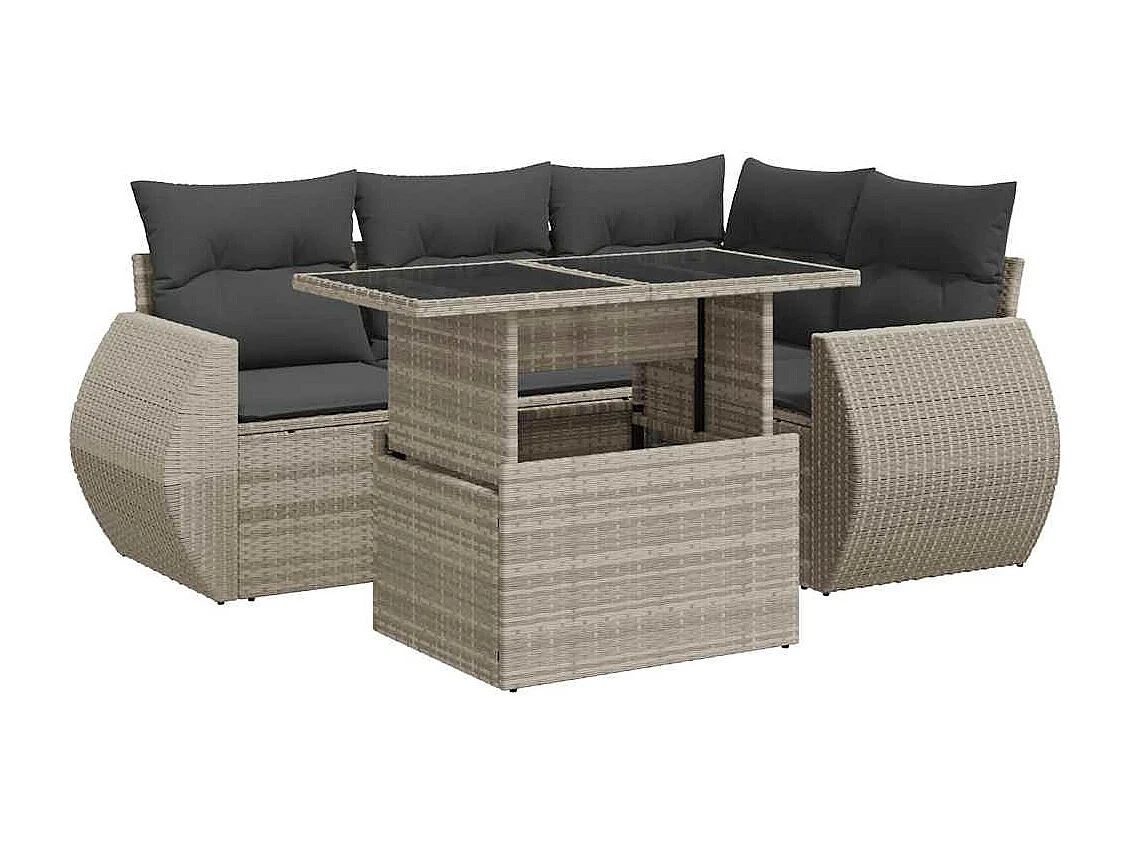 Salon de jardin 6 pcs avec coussins gris clair résine tressée