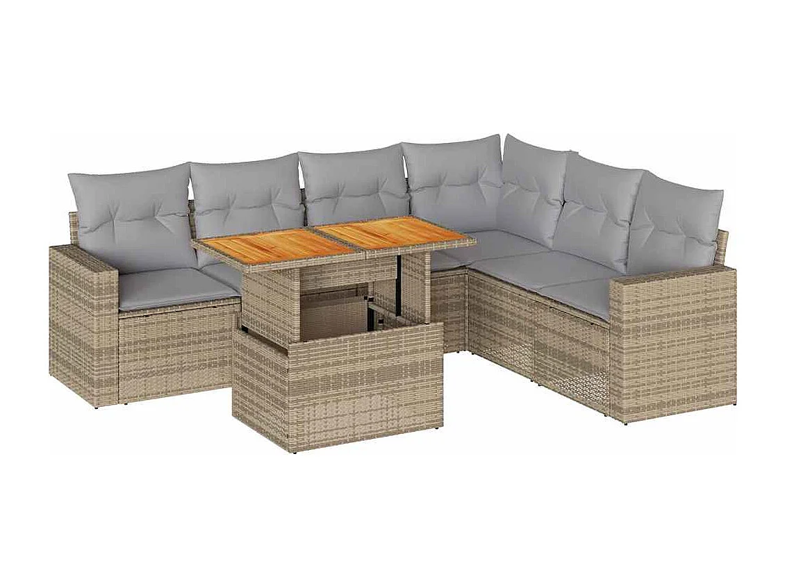 Set sofás de jardín 7 piezas y cojines ratán sintético beige