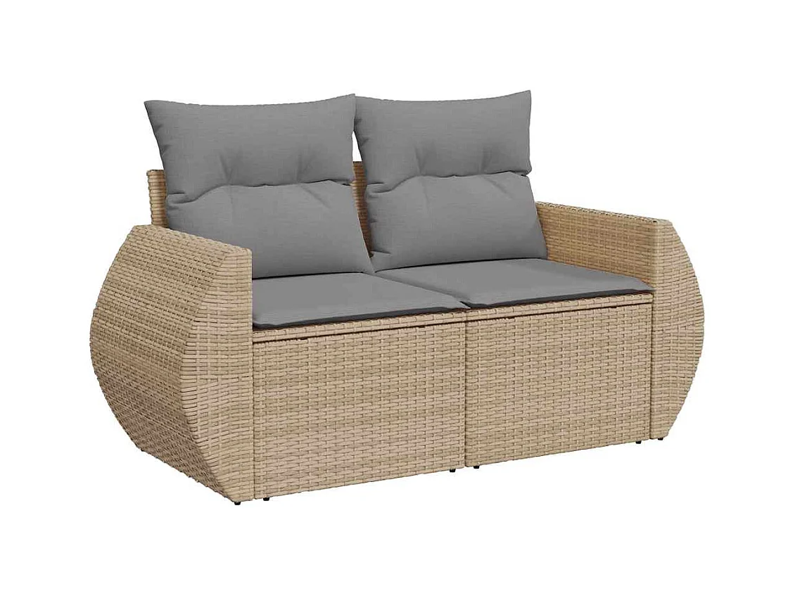 7-delige Loungeset met kussens poly rattan beige