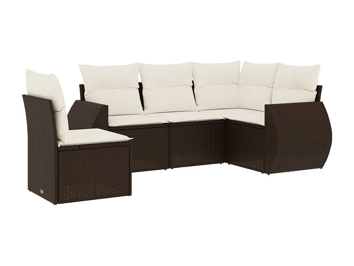 Salon de jardin avec coussins 5 pcs marron résine tressée