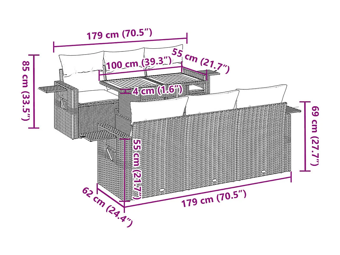 7-tlg. Garten-Sofagarnitur mit Kissen Schwarz Poly Rattan