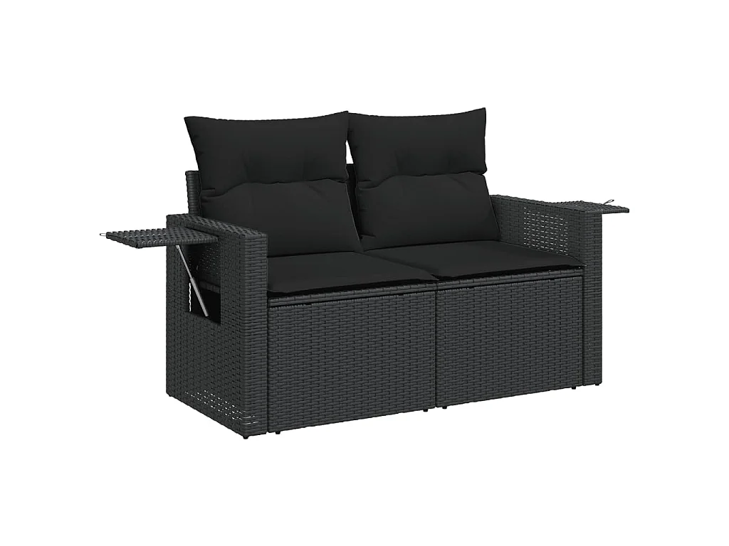 Salon de jardin 7 pcs avec coussins noir résine tressée
