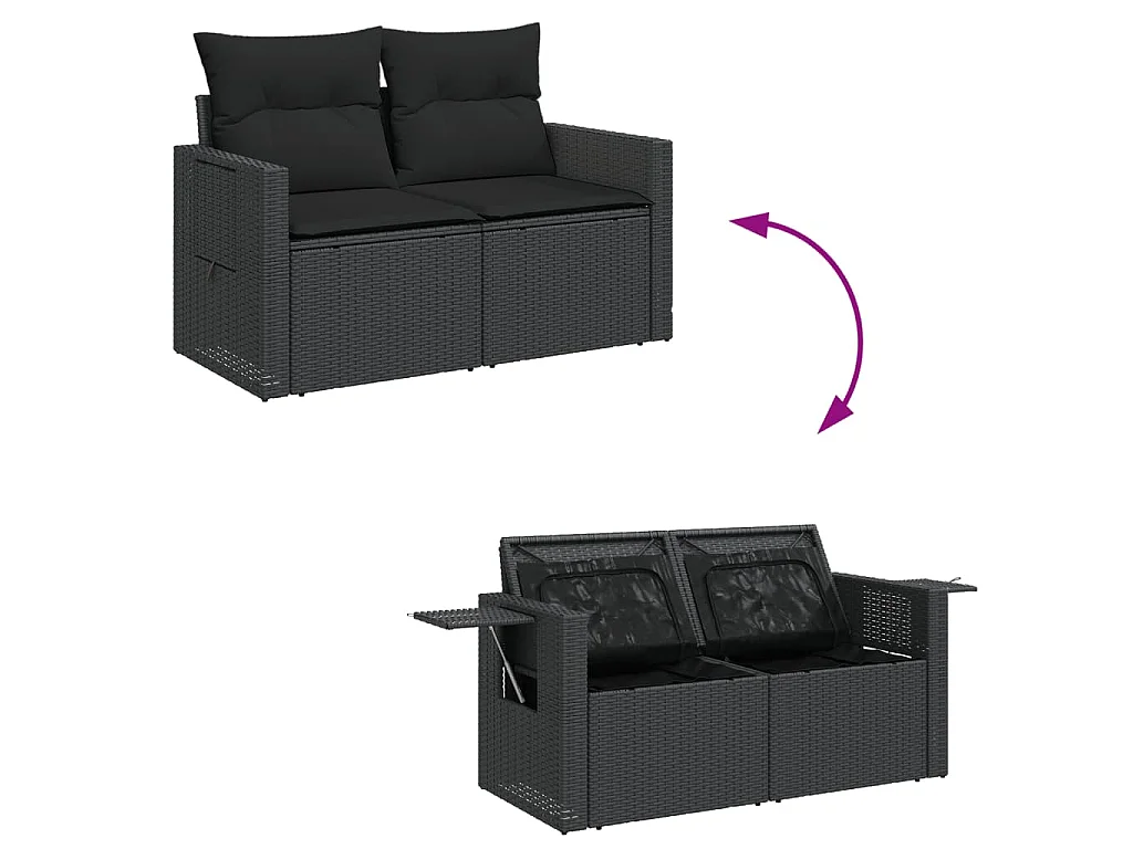 Salon de jardin 7 pcs avec coussins noir résine tressée