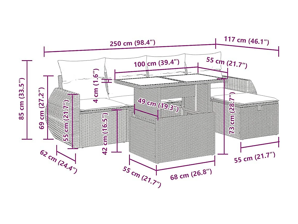 Set Divano da Giardino 6 pz con Cuscini Beige in Polyrattan