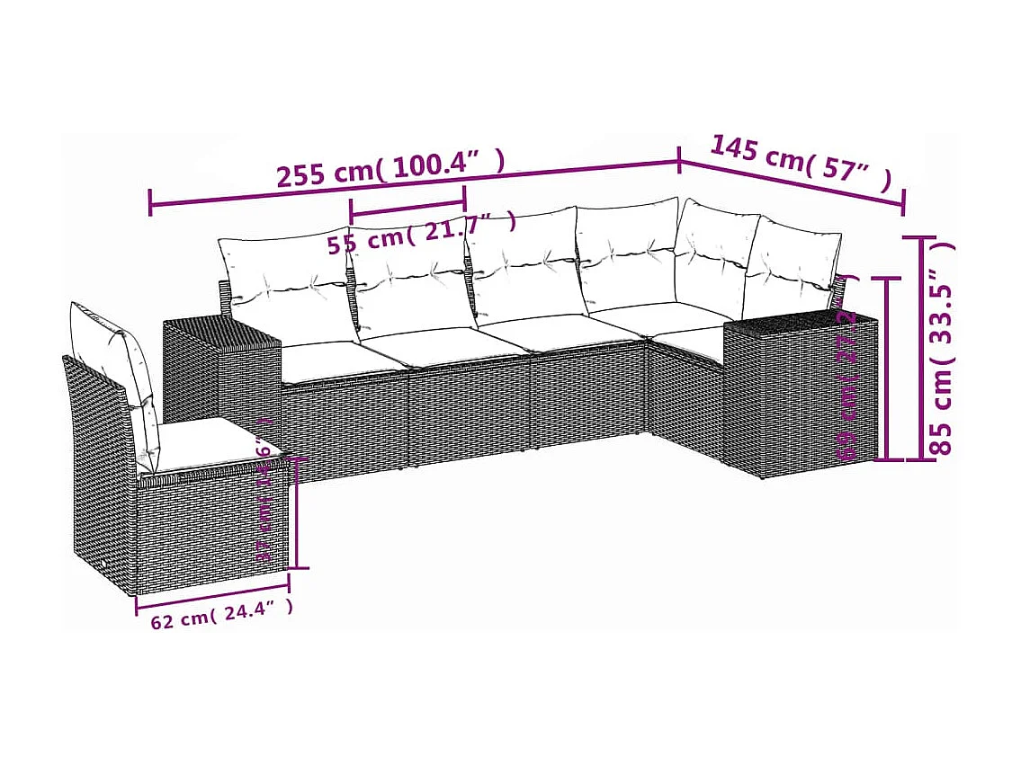 6-tlg. Garten-Sofagarnitur mit Kissen Braun Poly Rattan
