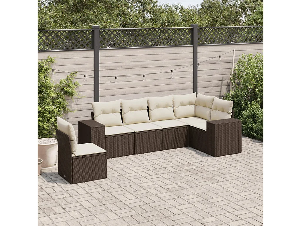 Set sofás de jardín 6 piezas y cojines ratán sintético marrón