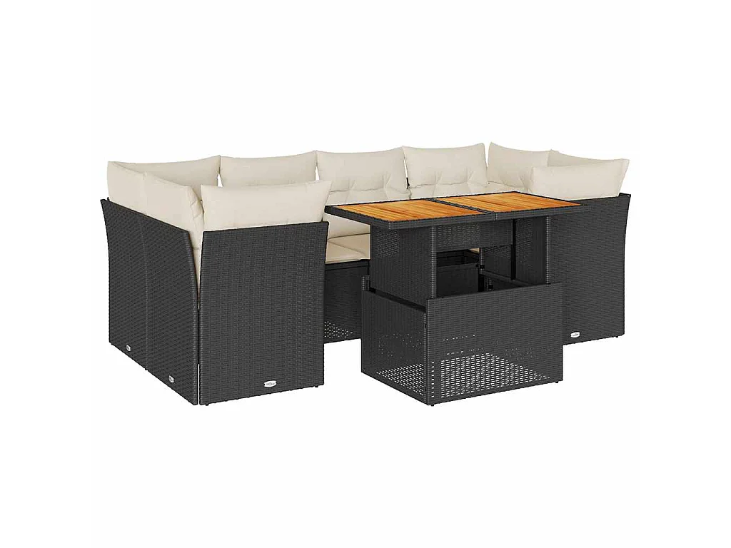 7-tlg. Garten-Sofagarnitur mit Kissen Schwarz Poly Rattan