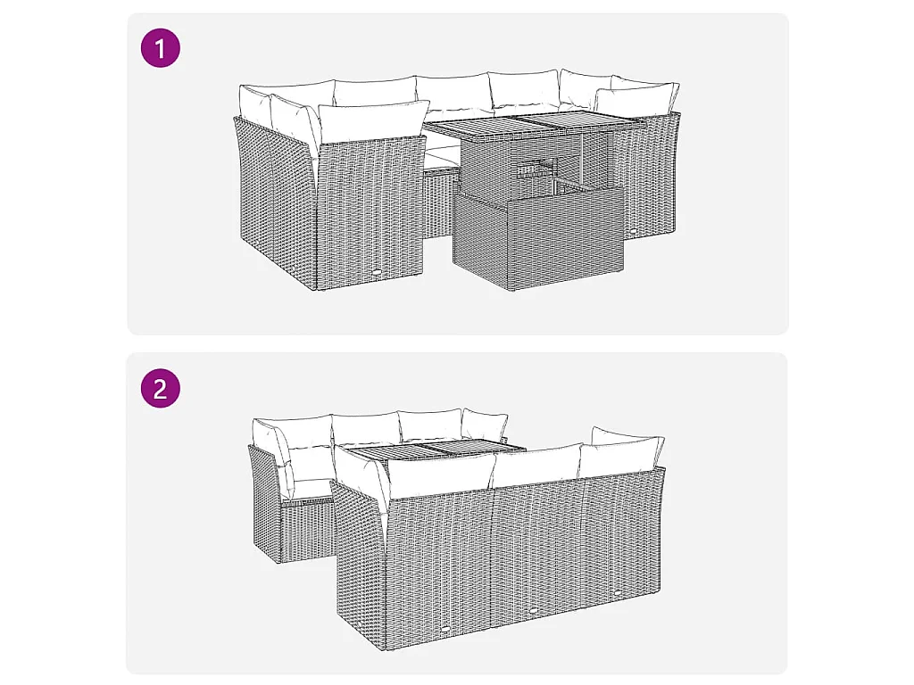 7-tlg. Garten-Sofagarnitur mit Kissen Schwarz Poly Rattan