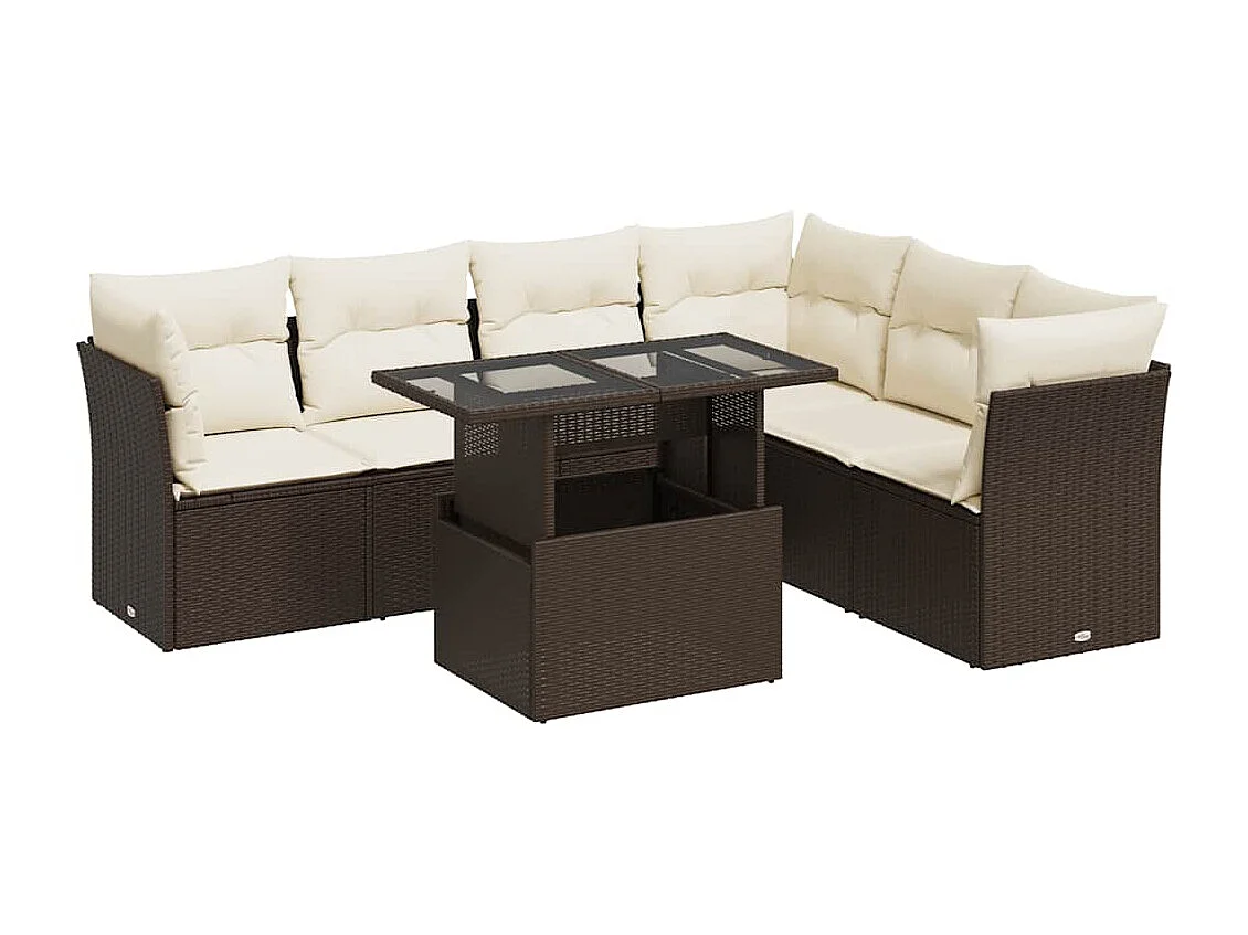 Salon de jardin avec coussins 7 pcs marron résine tressée