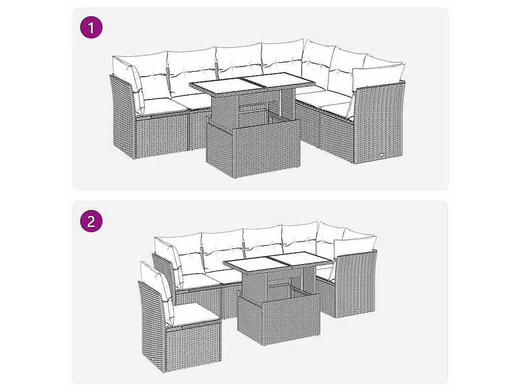 7-delige Loungeset met kussens poly rattan bruin