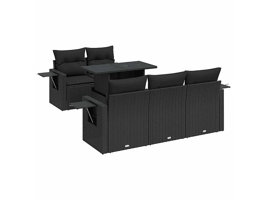 Salon de jardin 6 pcs avec coussins noir résine tressée