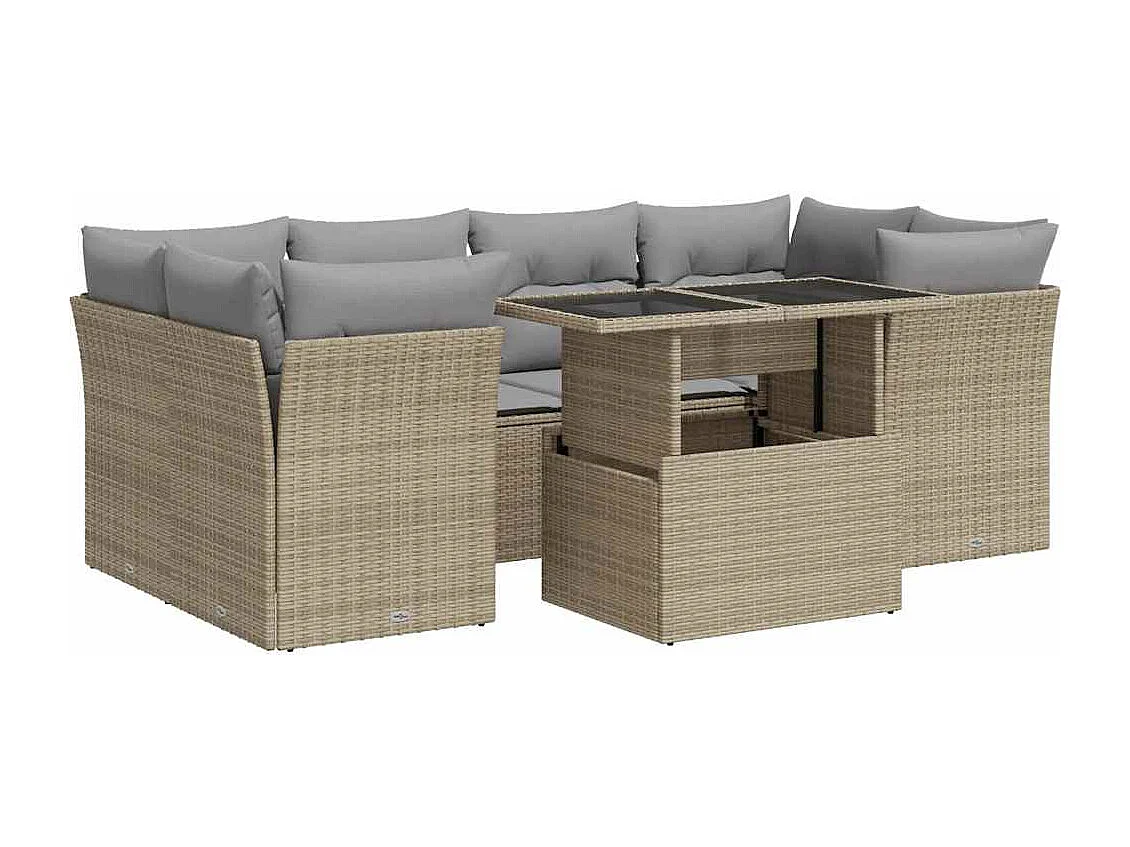 Salon de jardin avec coussins 7 pcs beige résine tressée