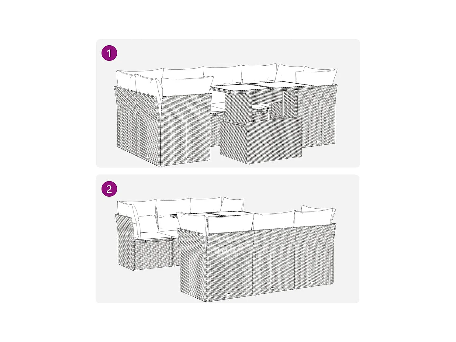 7-delige Loungeset met kussens poly rattan beige