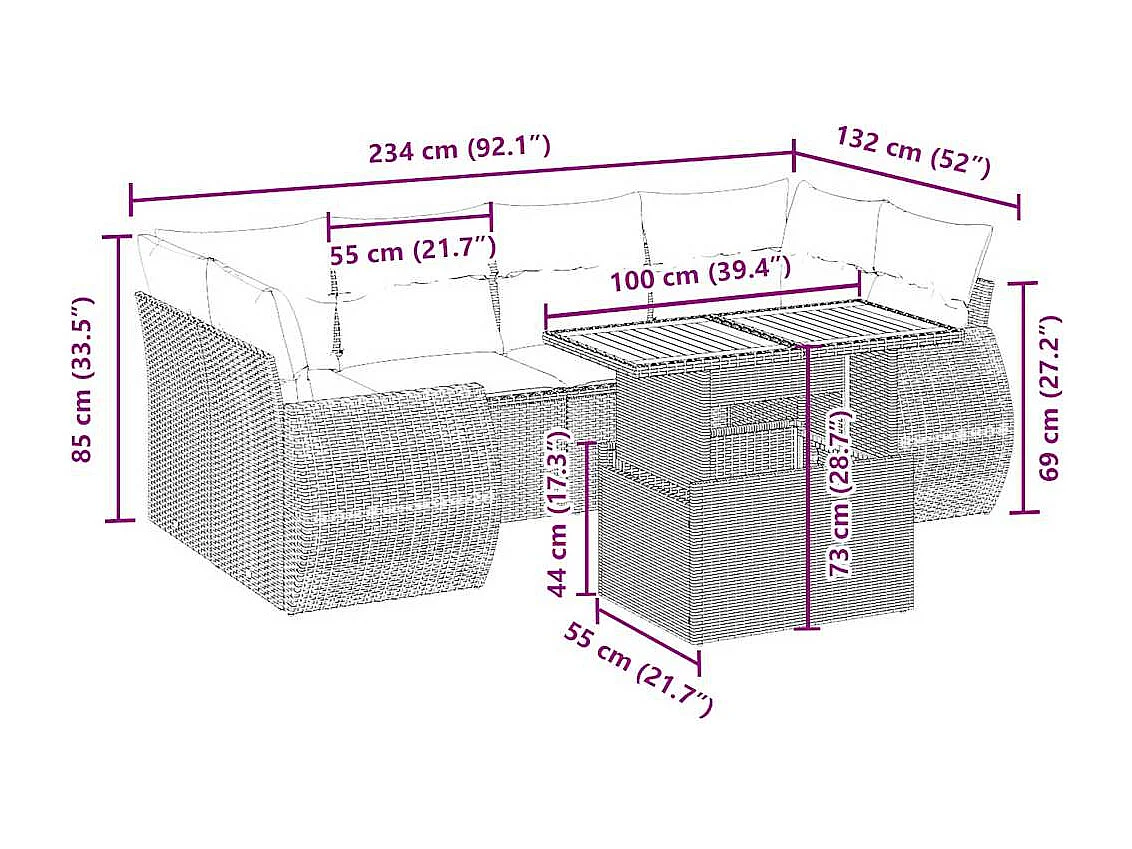 7-tlg. Garten-Sofagarnitur mit Kissen Beige Poly Rattan