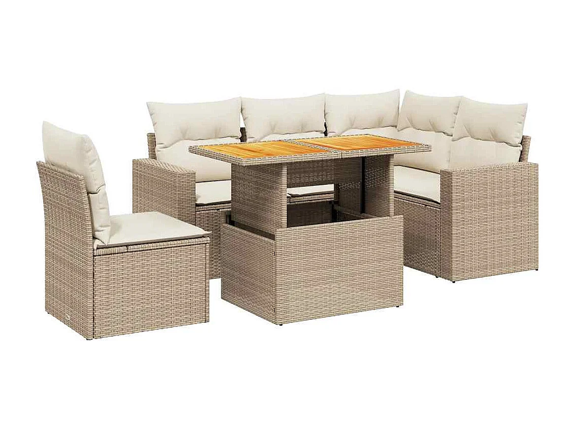 Salon de jardin avec coussins 6 pcs beige résine tressée