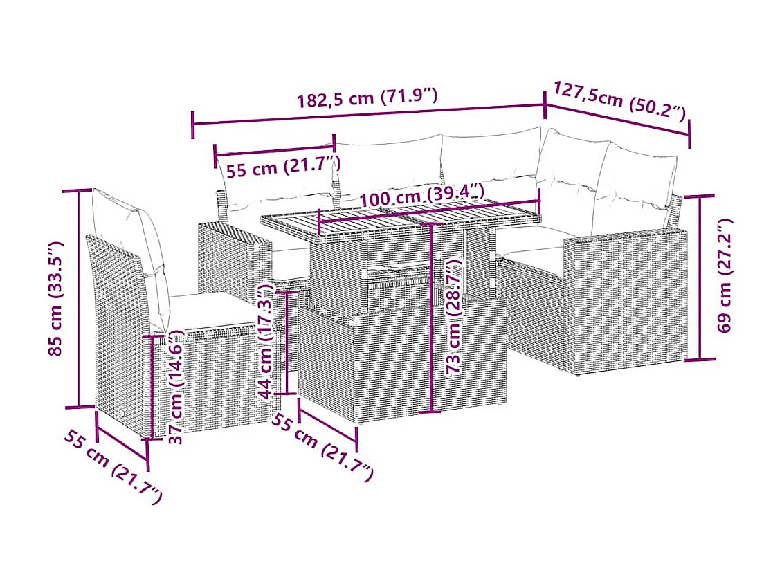 Salon de jardin avec coussins 6 pcs beige résine tressée