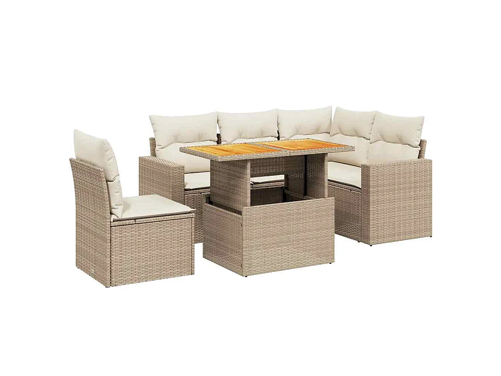 Set Divano da Giardino 6 pz con Cuscini Beige in Polyrattan