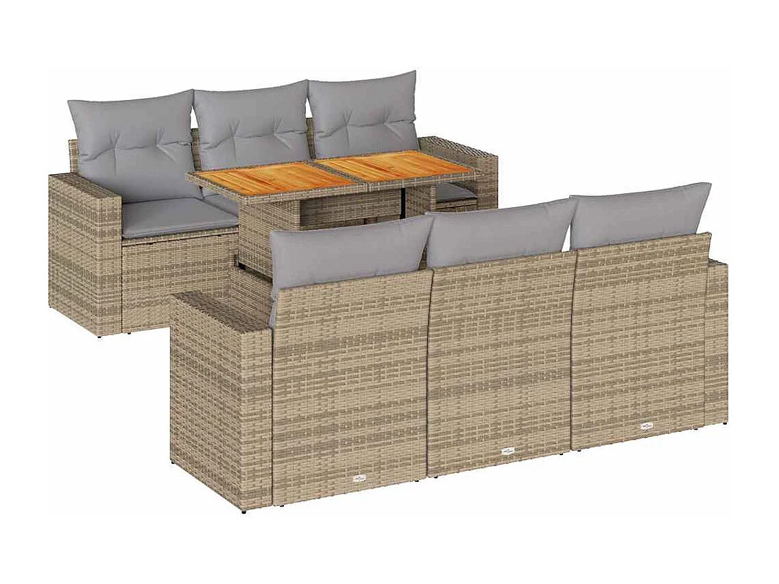 Set Divani da Giardino 7 pz con Cuscini Beige in Polyrattan