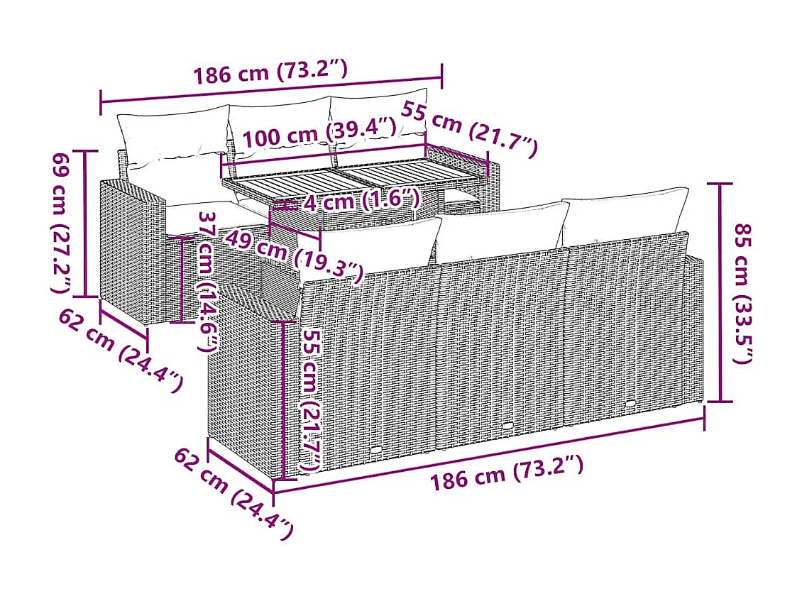 Set Divani da Giardino 7 pz con Cuscini Beige in Polyrattan
