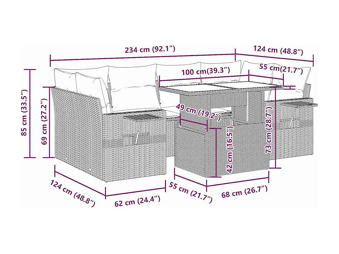 Set Divani da Giardino con Cuscini 7pz Nero Polyrattan