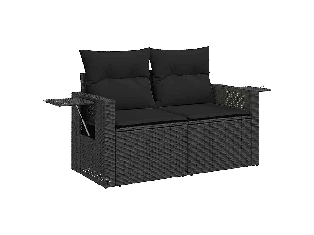 7-delige Loungeset met kussens poly rattan zwart