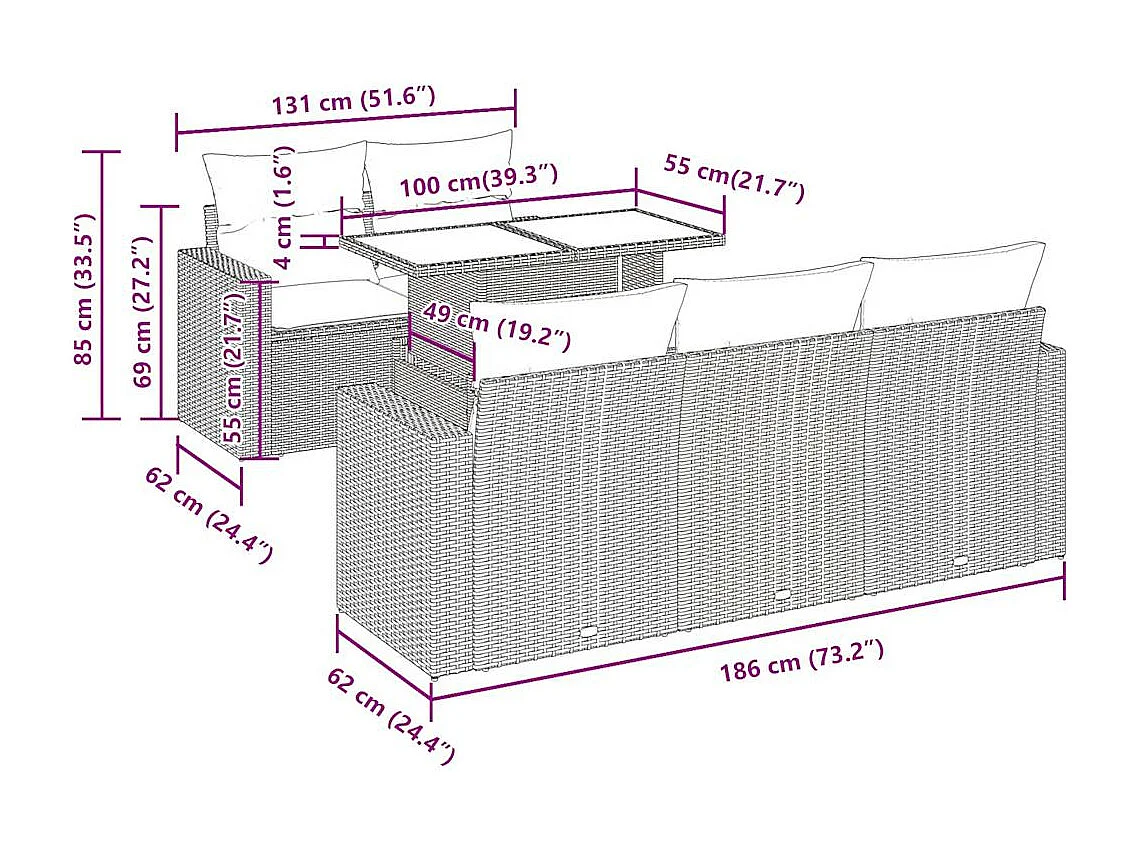 6-tlg. Garten-Sofagarnitur mit Kissen Schwarz Poly Rattan