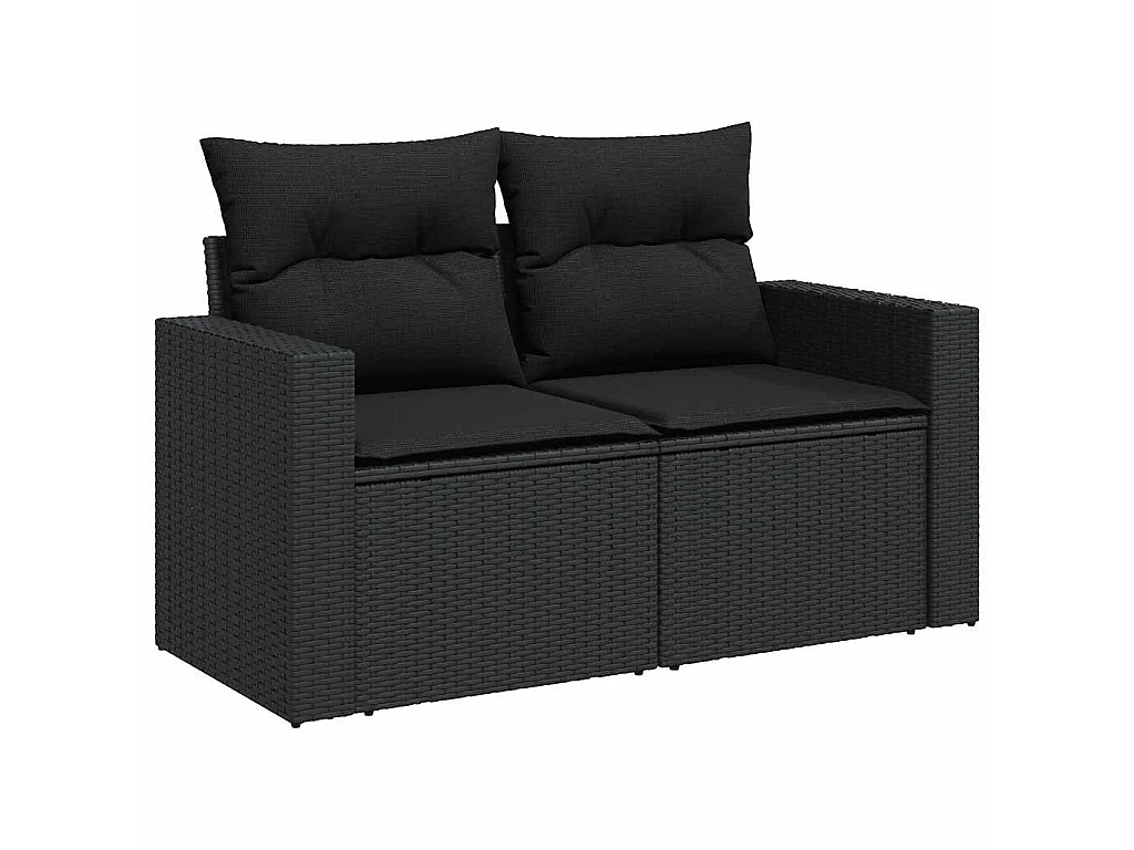 6-delige Loungeset met kussens poly rattan zwart