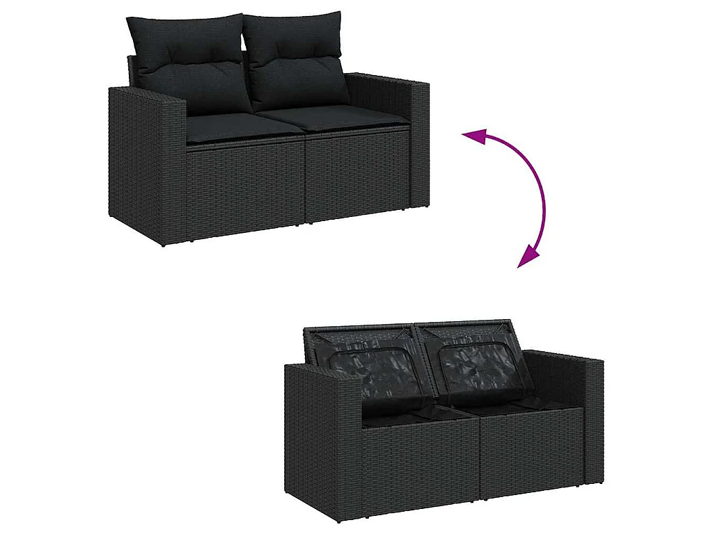 6-delige Loungeset met kussens poly rattan zwart