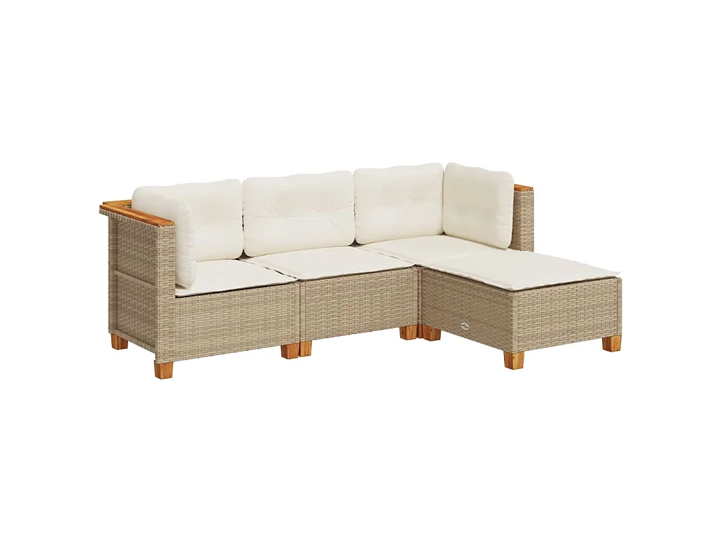 4-delige Loungeset met kussens poly rattan beige