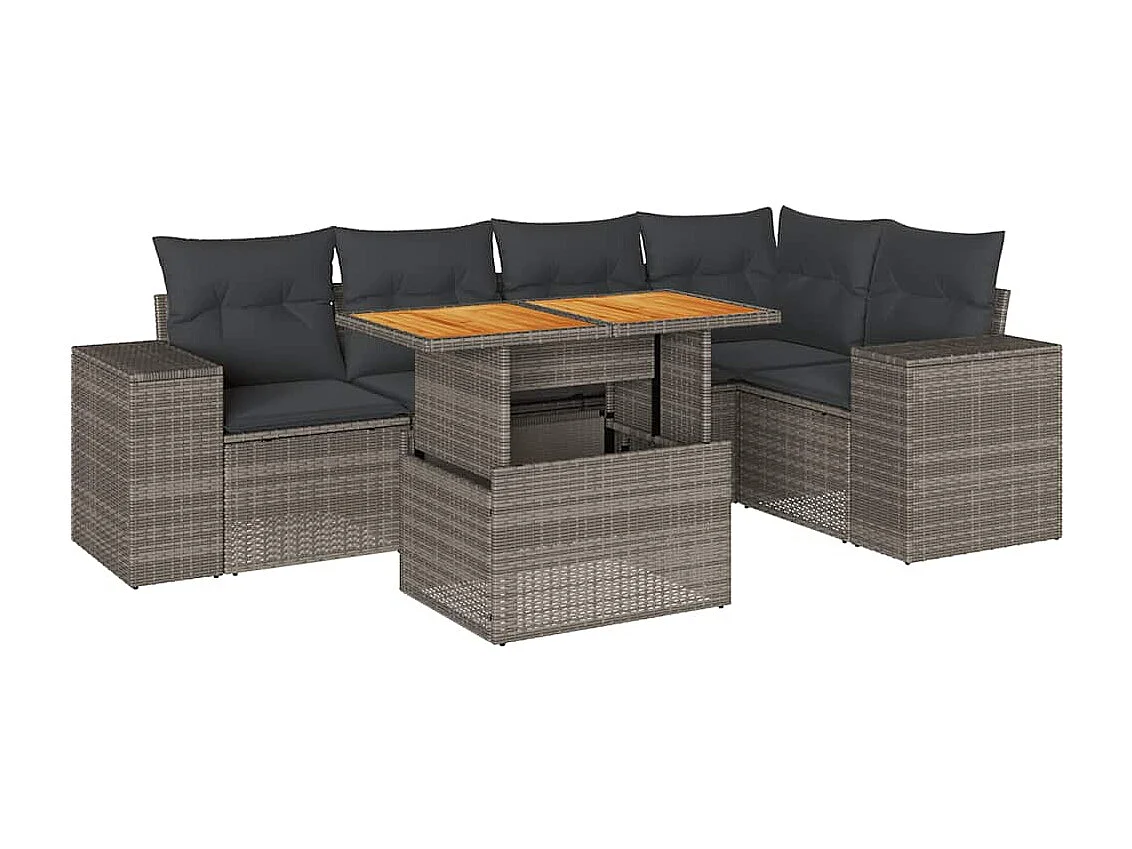 Salon de jardin 6 pcs avec coussins gris résine tressée