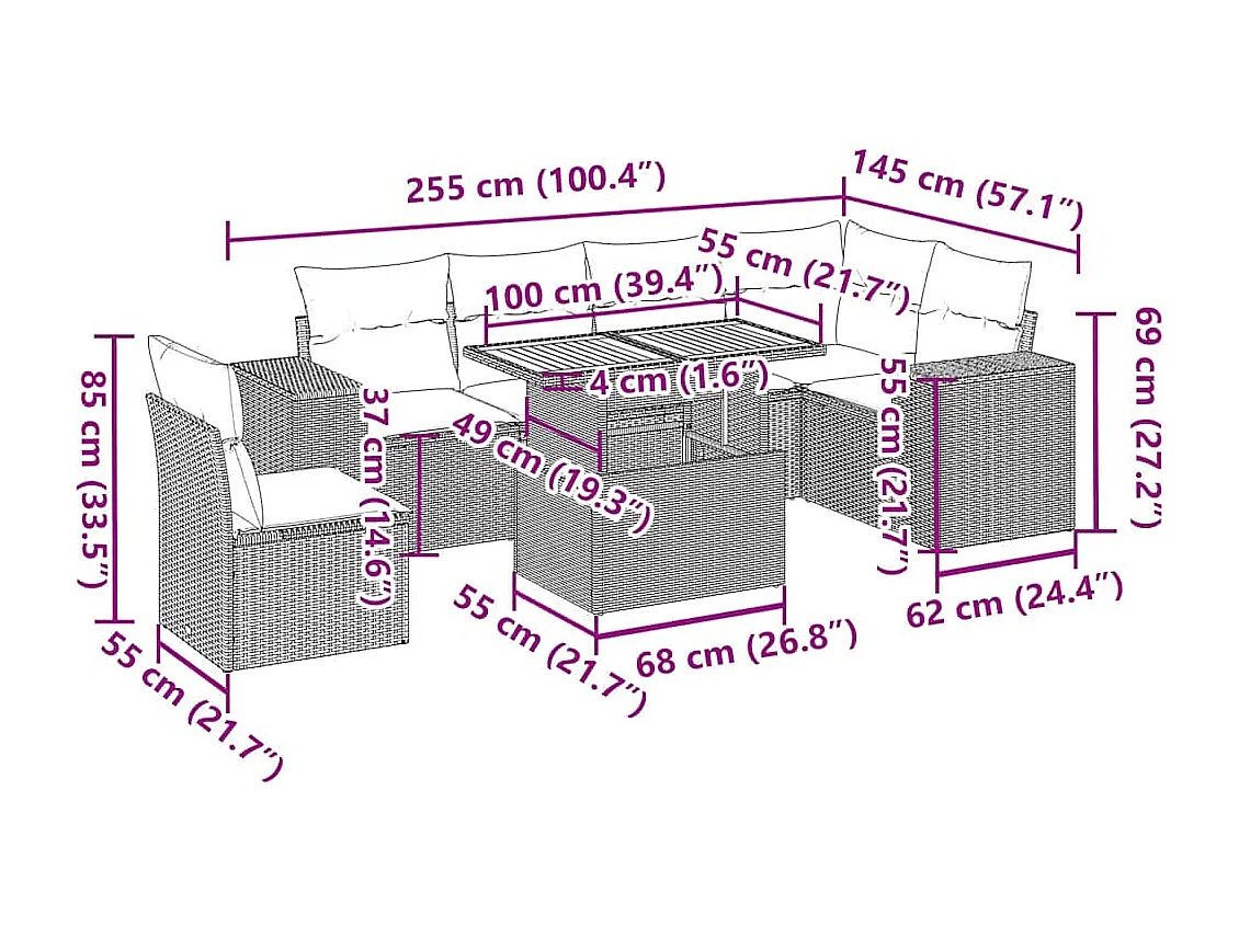 Set Divani da Giardino 7 pz con Cuscini Beige in Polyrattan