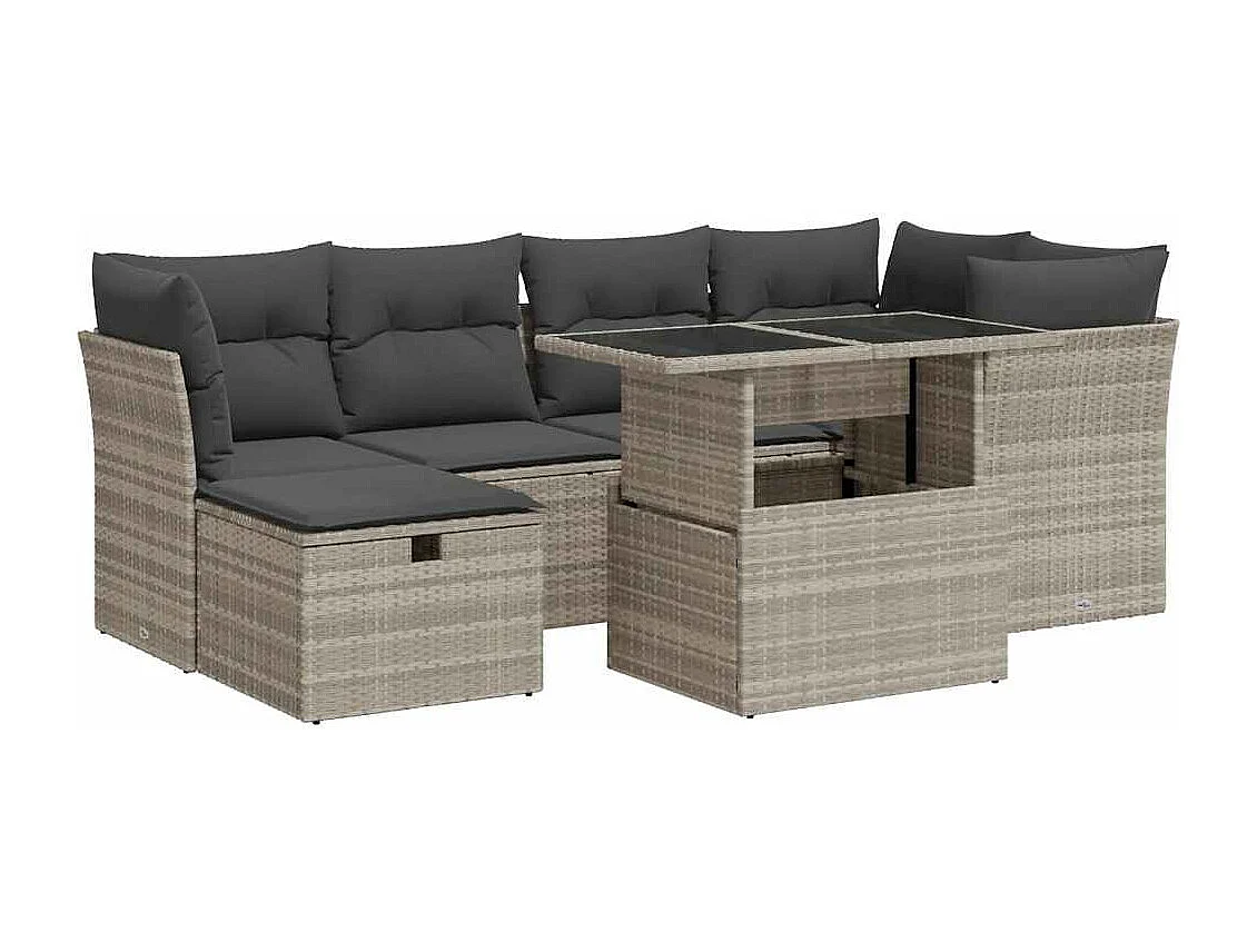 Salon de jardin avec coussins 7 pcs gris clair résine tressée