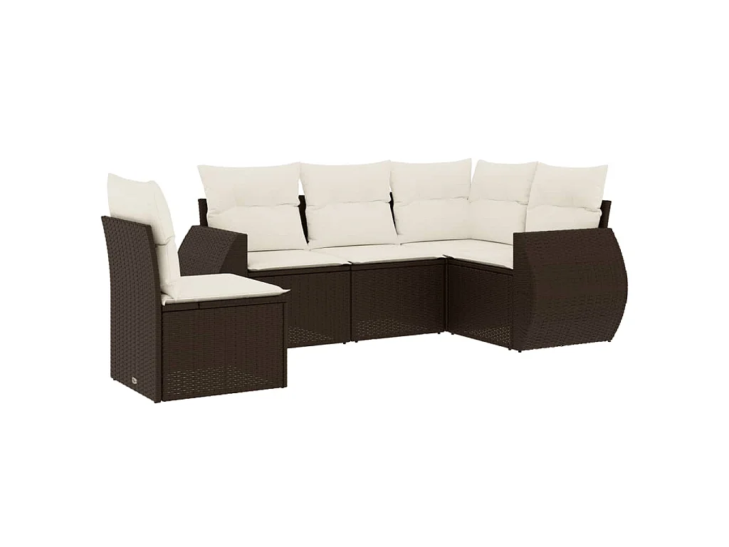 Set Divano da Giardino 5 pz con Cuscini Marrone in Polyrattan