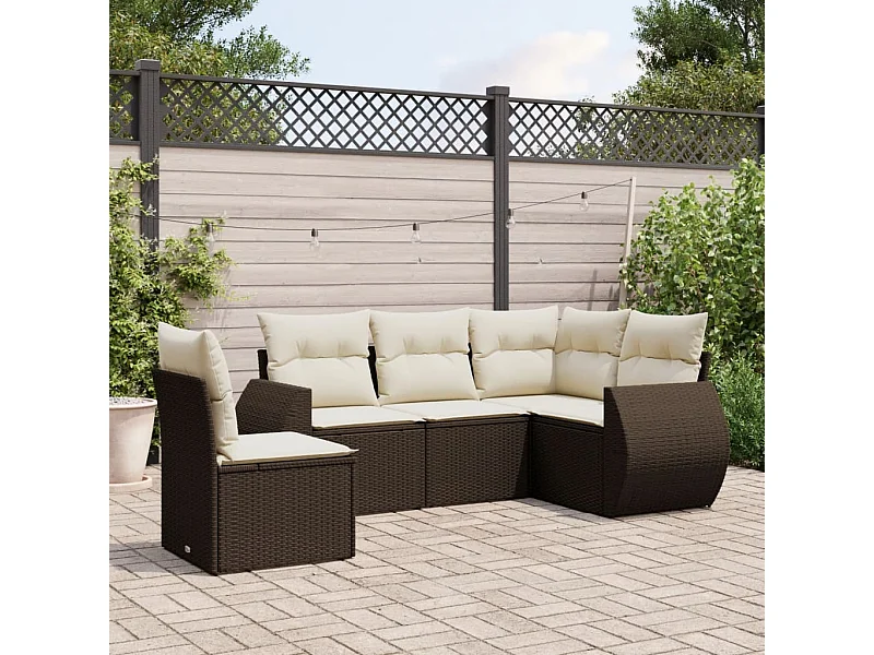 5-tlg. Garten-Sofagarnitur mit Kissen Braun Poly Rattan