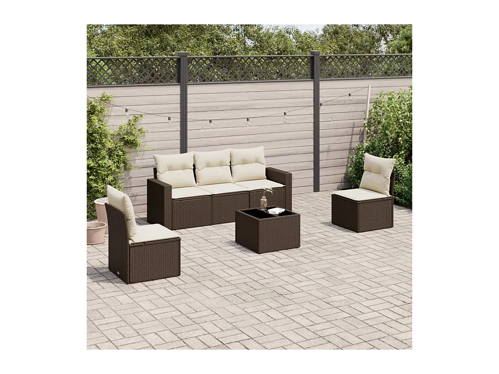 6-tlg. Garten-Sofagarnitur mit Kissen Braun Poly Rattan
