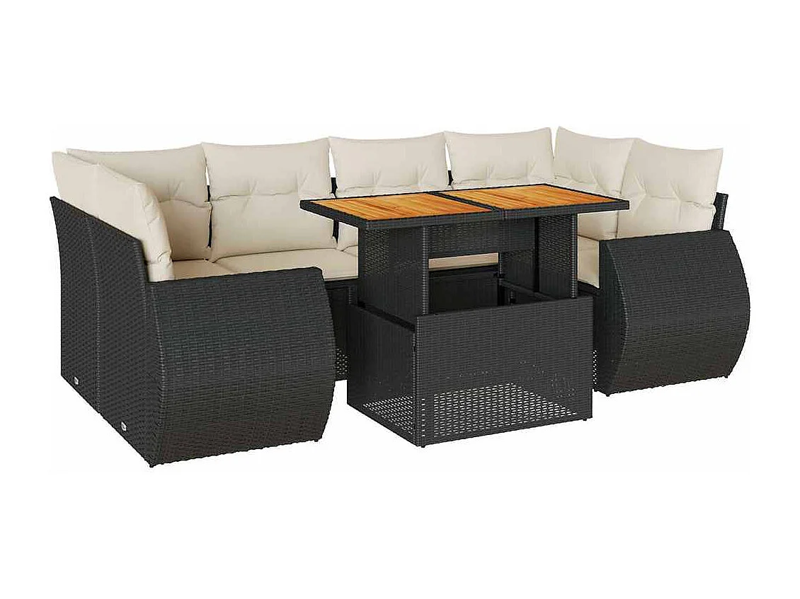 Set Divani da Giardino con Cuscini 7pz Nero Polyrattan