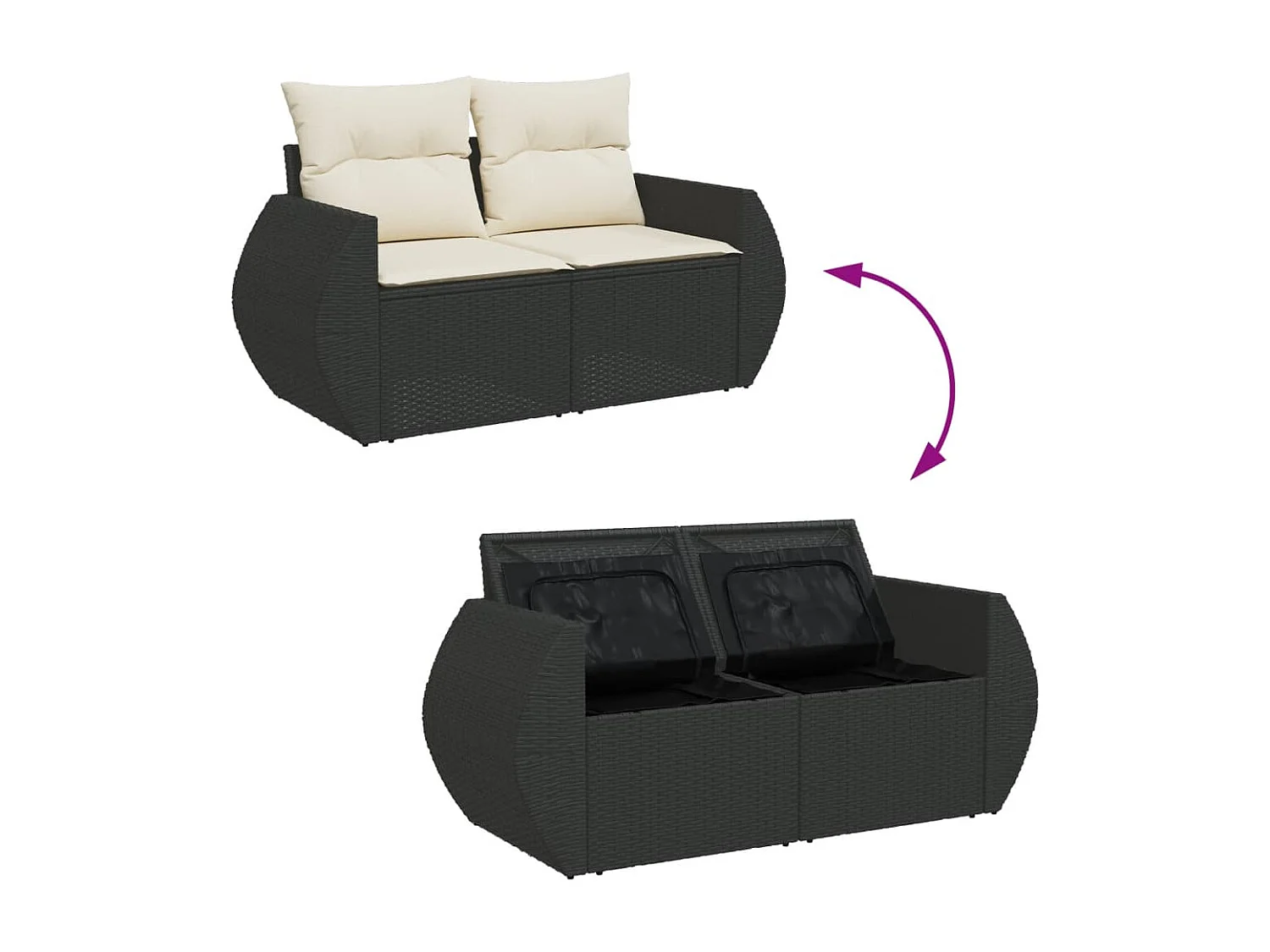 Set Divani da Giardino con Cuscini 7pz Nero Polyrattan
