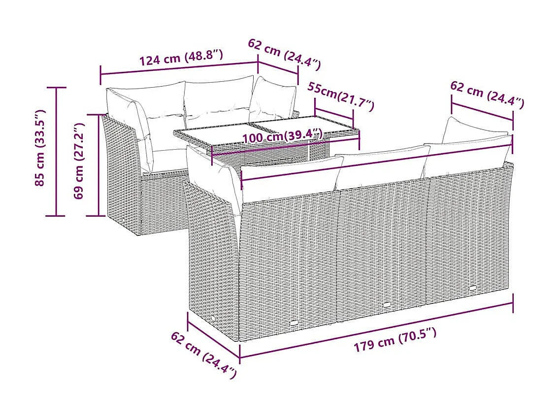 Set Divano da Giardino 6 pz con Cuscini Grigio in Polyrattan