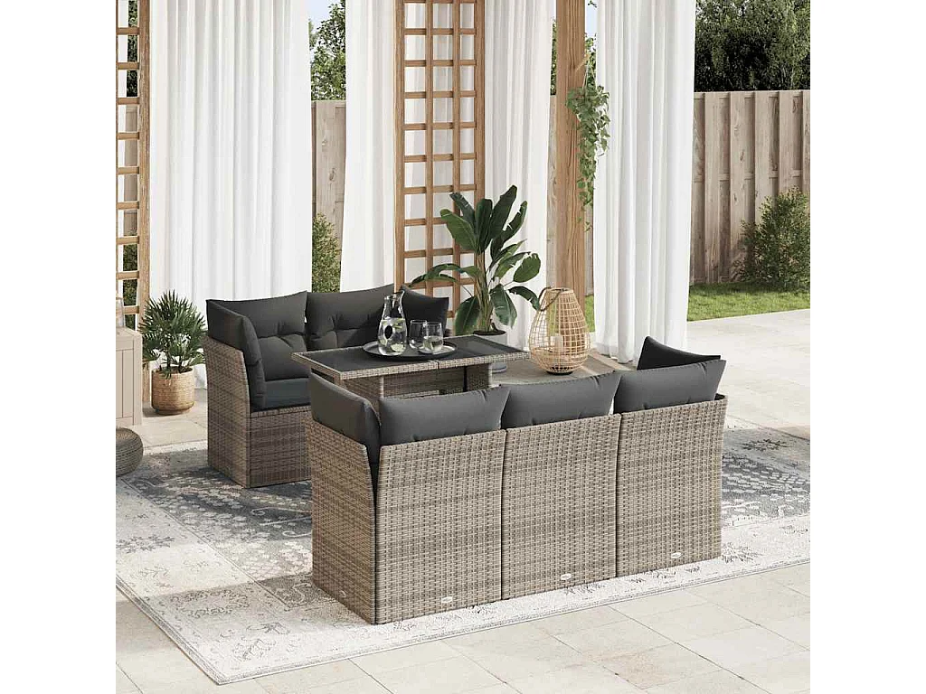 Set Divano da Giardino 6 pz con Cuscini Grigio in Polyrattan