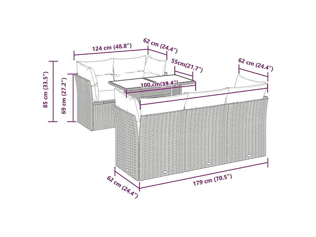 Set Divano da Giardino 6 pz con Cuscini Grigio in Polyrattan